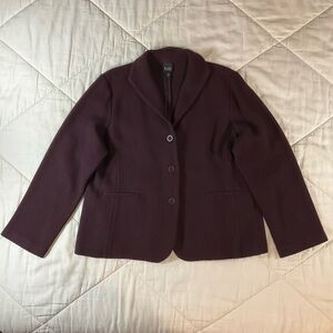 Eileen Fisher Wool Blend Honeycomb Pattern Deep Burgundy Blazer/Jacket XL #2383